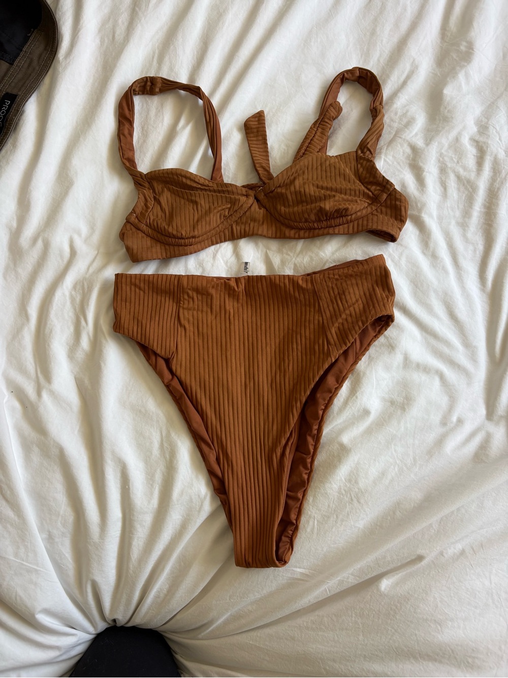 Vitamin A Ribbed Brown High-Waist Bikini Set